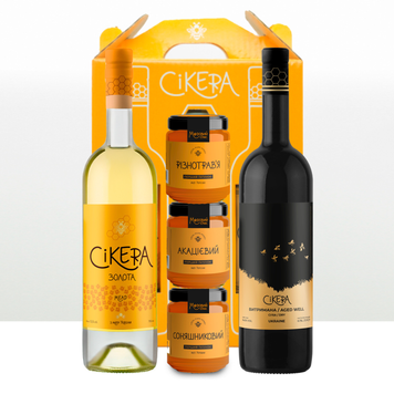 GIFT SET 2 bottles of &ldquo;Classic Honey&rdquo; (GOLD + AGED) + honey set (sunflower, linden, acacia)